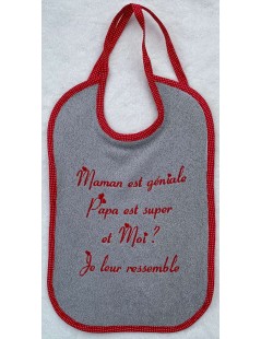 broderiesetco broderie Bavoir brodé bébé Eponge Gris clair Rouge pois