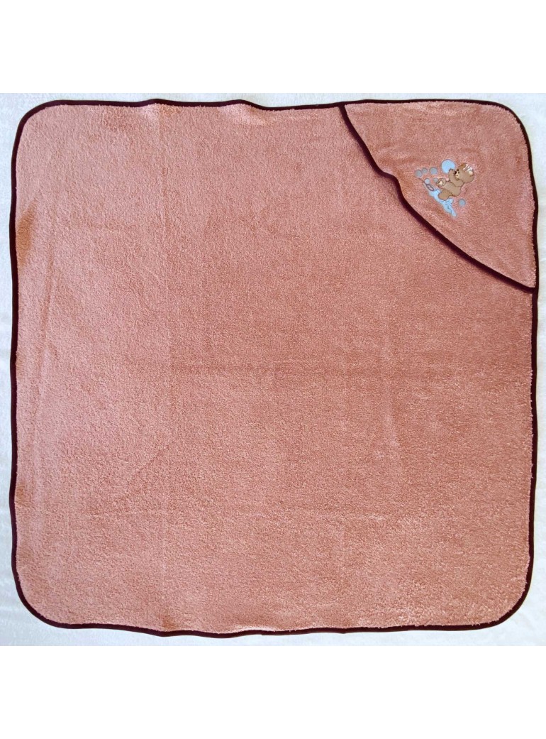 Bébé - Sortie de bain bébé - Vieux rose Prune Ourson bulle 01