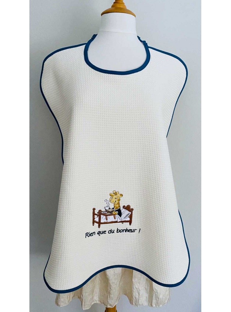 broderiesetco broderie Bavoir adulte - Giraffe écru pétrole 1A