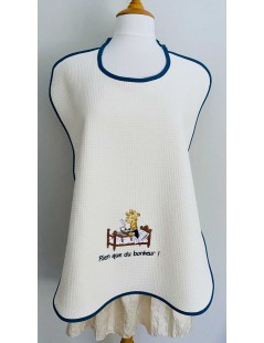 broderiesetco broderie Bavoir adulte - Giraffe écru pétrole 1A