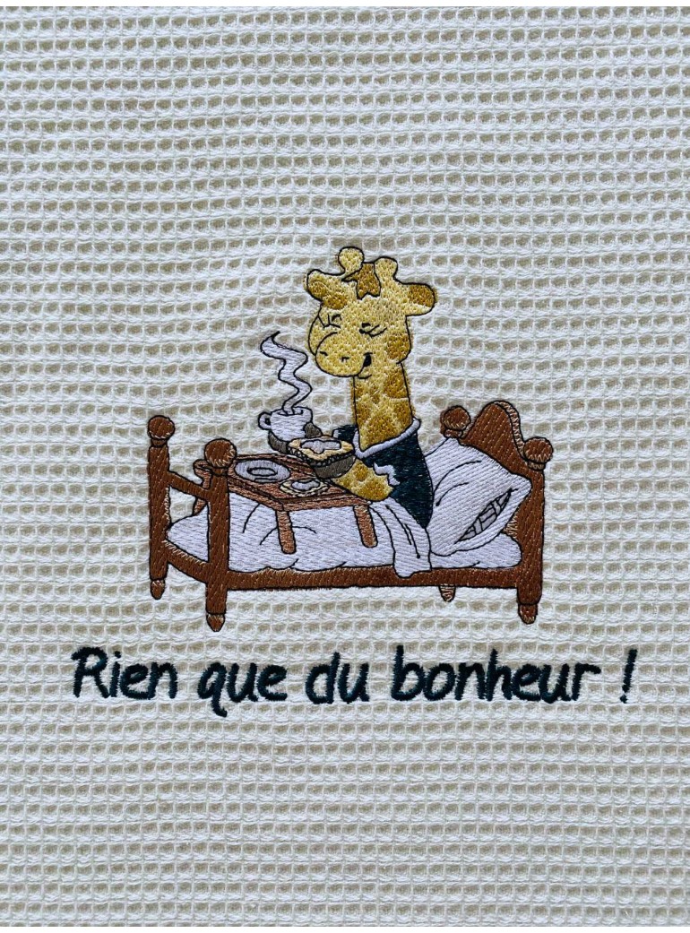 broderiesetco broderie Bavoir adulte - Giraffe écru pétrole 1C