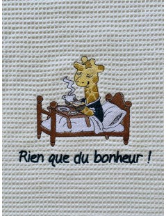 broderiesetco broderie Bavoir adulte - Giraffe écru pétrole 1C