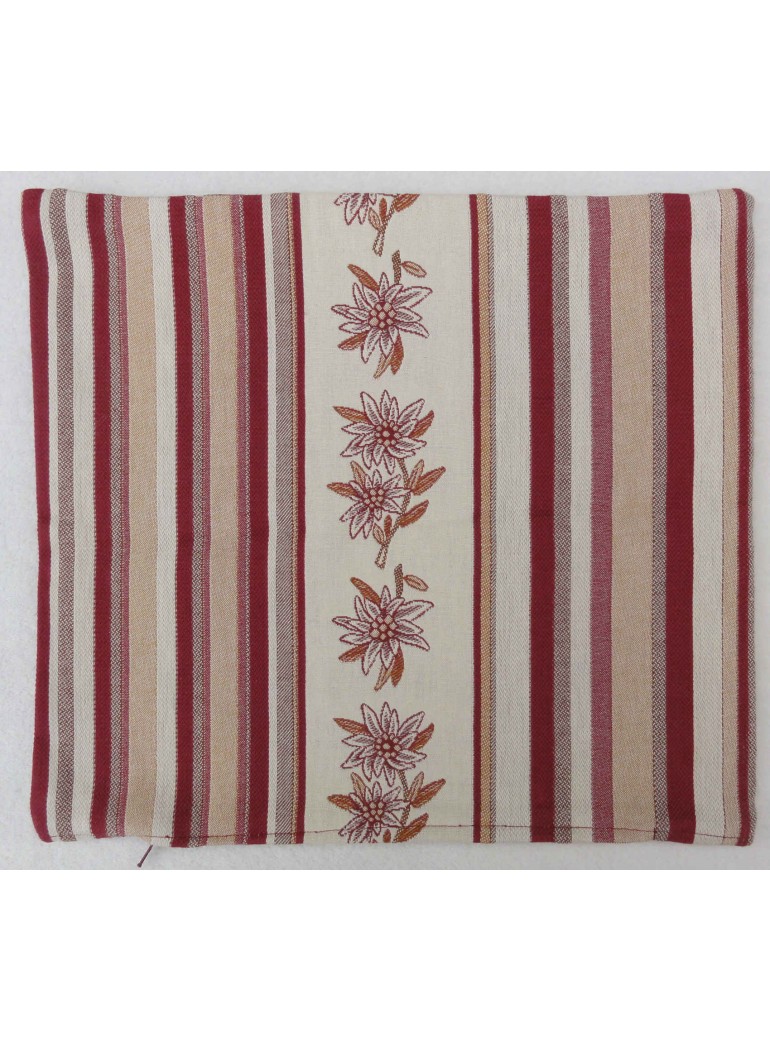 broderiesetco broderie Coussin montagne Bande edelweiss bordeaux recto