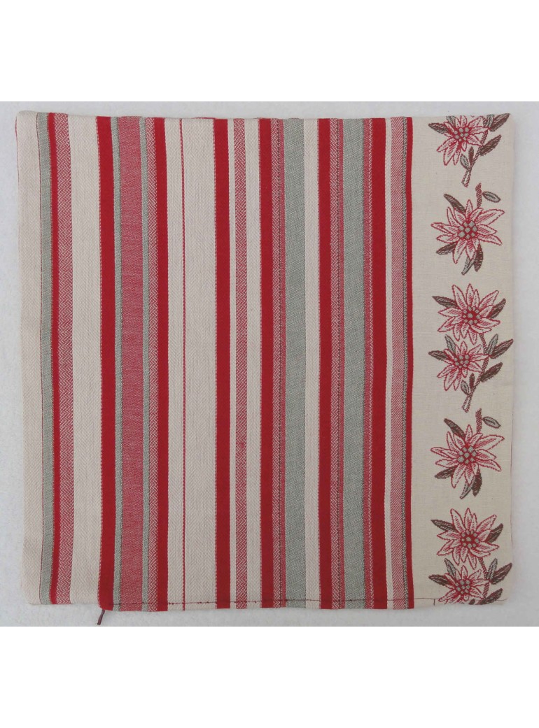 broderiesetco broderie Coussin montagne Bande edelweiss rouge recto